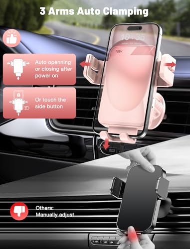 Wireless Car Charger Auto-Clamping Air Vent Car Mount 15W Fast Charging - color: Pink