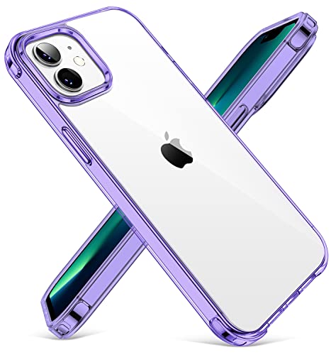 CANSHN Clear Shockproof for iPhone 12 Case/iPhone 12 Pro Case, Purple | Crystal Clear, Military-Grade Protection, Scratch Resistant, Anti-Slip, Slim Fit, Wireless Charging Compatible - color: Clear & Light Purple