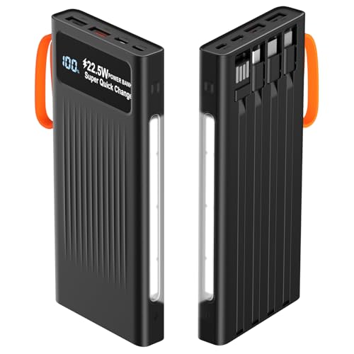 Portable Charger 10000mAh Power Bank Built-in Cable,PD 22.5W Fast Charging Powerbank, LED Display External Battery Pack with LED Lighting, Travel Phone Charger for iPhone 17/16/15/14/13/12,Samsung - color: Black-1