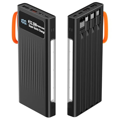 Portable Charger 10000mAh Power Bank Built-in Cable,PD 22.5W Fast Charging Powerbank, LED Display External Battery Pack with LED Lighting, Travel Phone Charger for iPhone 17/16/15/14/13/12,Samsung - color: Black-1