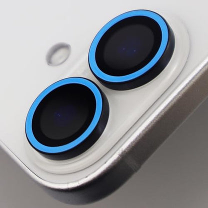Luminous Camera Lens Protector for iPhone 17 Metal Ring Tempered Glass Glow in The Dark Lens Cover (2PCS) (Blue, for iPhone 17) - color: Blue