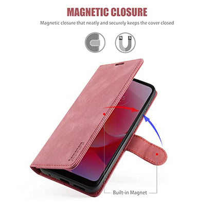 Moto G Power 2022 Wallet Case with [RFID Blocking],Red | Card Holder, Kickstand, Magnetic, Soft Leather Flip Case Wallet for Moto G Power 2022 6.5 Inch - color: Red, size: Moto G Power 2022 6.5 inch