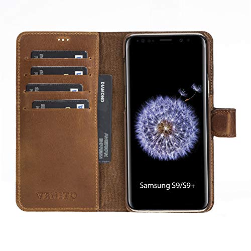 Venito Florence Leather Wallet Phone Case Compatible with Samsung Galaxy S9 - Extra Secure with RFID Blocking - Detachable Phone Wallet - Antique Brown - color: Antique Brown, size: S9