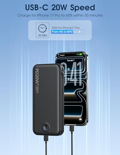 Nusyddy Portable Charger 10000mAh Fast Charging w/Built-in Wall Plug Black - color: Black