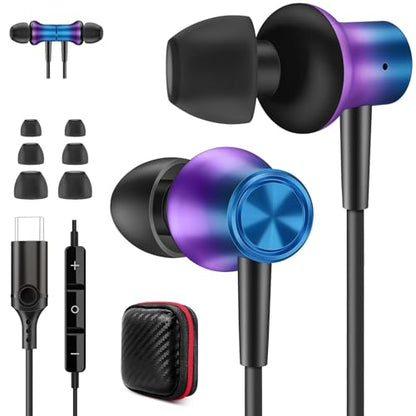 Jiunai USB C Earbuds for iPhone 18 Pro Headphones with Mic Gradient Purple - color: Gradient Purple