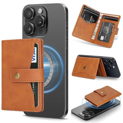 Ultra-Thin Magnetic Wallet and Card Holder (brown) | Compatible with All Magnetic Protective Case,Premium PU leather, stand function, 6 card slots; Fits iPhone17/16/15/14series - color: brown