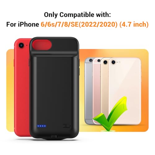 Battery Case for iPhone 8/7/6s/6/SE 3/SE 2 (4.7-inch) High Capacity 7000mAh | Rechargeable Battery Pack Charger Case with External Charging Function and Tempered Glass Screen Protector
