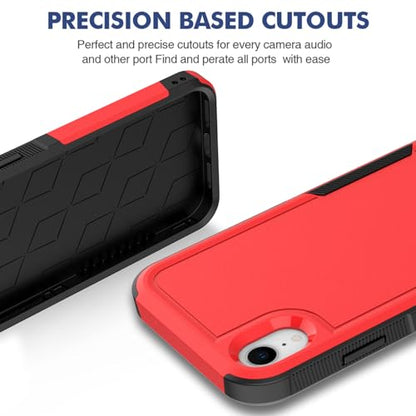 for iPhone XR Case: Dual Layer Protective Heavy Duty Cell Phone Case Shockproof Rugged Bumper Tough with Screen Protector - 16ft Military Grade Drop Tested for Appple iPhone XR (6.1 inch), Red - color: Red (PC) + Black (TPU)