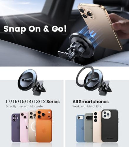 VICSEED for MagSafe Car Mount [Upgraded Strong Magnetic & Won't Break Vent] - color: Jet Black
