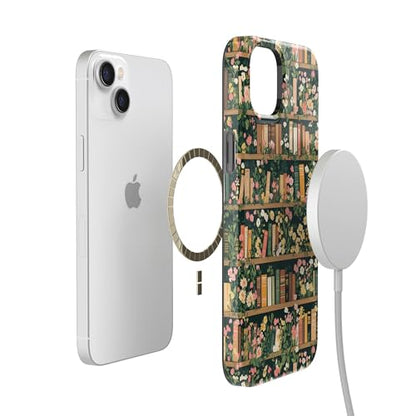 Casely iPhone 14 Plus Case | Book Nook | Floral Library | Compatible with MagSafe | Classic Ultra Slim Design - color: Book Nook | Floral Library