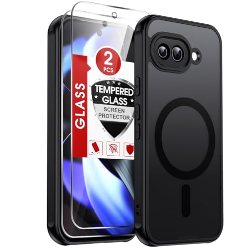 LeYi for Google Pixel-9A Case [MagSafe Fit] [Screen Protector X 2], Black | Pixel 9A Phone Case & Camera Bump Protection, Matte Translucent, Shockproof para Pixel9A Cover Unlocked Accessories - color: Black, size: Pixel 9a (6.3 Inch)