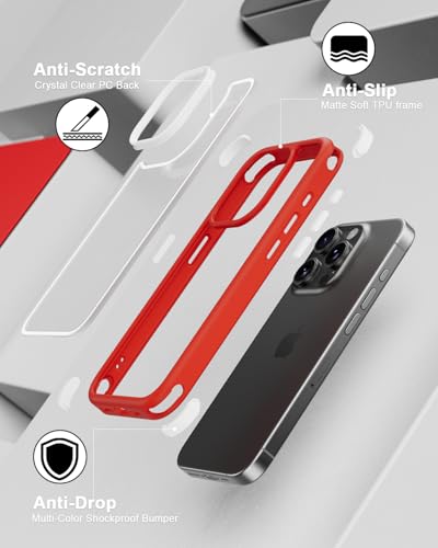 Mobnano Compatible with iPhone 15 Pro Max Case, with Multicolor Protective Shockproof Bumpers, Crystal Clear Back Not Yellowing Anti-Scratch Hard PC Back & Soft Silicone TPU Frame Cover - Red/White - color: Red/White, size: iPhone 15 Pro Max