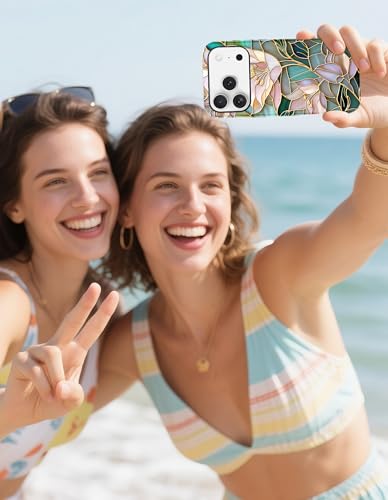 Jusy Magnetic Stained Glass Floral Case for iPhone 16e/17e, Lily | Compatible with MagSafe, Cute Aesthetic Flower Design, TPU and PC Protective Phone Cover - color: Lily