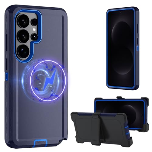 for Samsung Galaxy S26 Ultra case, S26 Ultra Heavy Duty case,with A Tempered Glass Screen Protector, [Military Grade Protective ] [Shockproof] [Dropproof] (with Belt Clip, Magnetic -Dark Blue) - color: with Belt Clip, Magnetic -Dark Blue