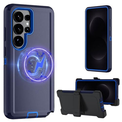 for Samsung Galaxy S26 Ultra case, S26 Ultra Heavy Duty case,with A Tempered Glass Screen Protector, [Military Grade Protective ] [Shockproof] [Dropproof] (with Belt Clip, Magnetic -Dark Blue) - color: with Belt Clip, Magnetic -Dark Blue