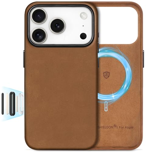 SHIELDON Genuine Leather Case for iPhone 17 Pro 6.3", Crazy Horse Brown | Crazy Horse Leather, for MagSafe, Magnetic Wireless Charging, Metal Buttons, Camera Button, Camera Bezel, Shockproof, Slim - color: Crazy Horse Brown, size: for iPhone 17 Pro