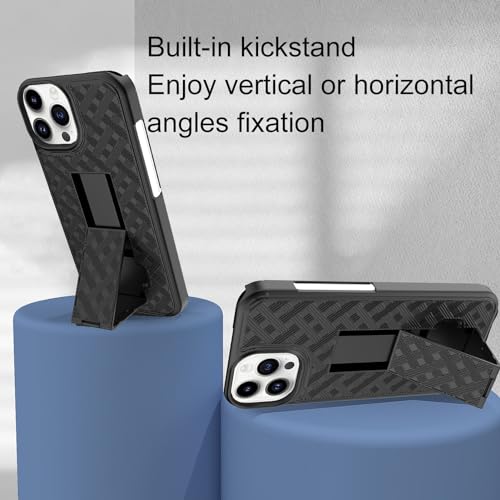for iPhone 15 Pro Stand Case, Clip Holster, Screen Protector-Black | Camera Lens Protector, Swivel Kickstand Belt Holder, Slim Shell Pouch Full Body Protective,Rugged Shockproof Cell Phone Cover - size: iPhone 15 Pro