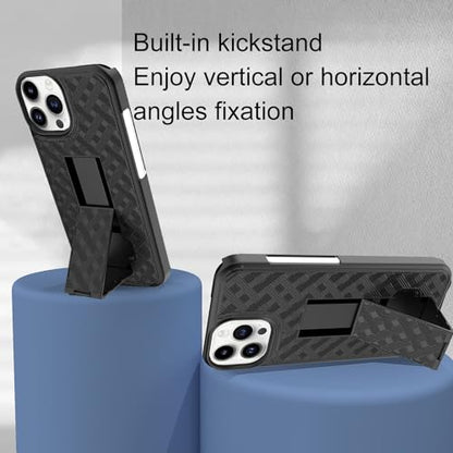 for iPhone 15 Pro Stand Case, Clip Holster, Screen Protector-Black | Camera Lens Protector, Swivel Kickstand Belt Holder, Slim Shell Pouch Full Body Protective,Rugged Shockproof Cell Phone Cover - size: iPhone 15 Pro