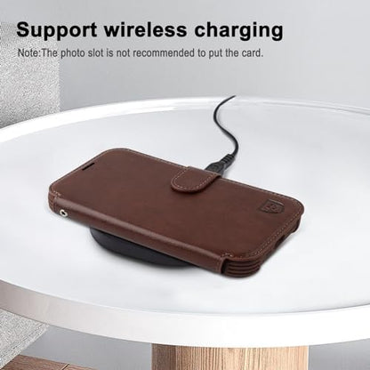 VANAVAGY Wallet Case for iPhone 11 6.1 inch, Brown | 12ft Drop-proof Cover for Women Men, Silm PU Leather, RFID Blocking Card Holder, Wrist Strap, Screen Protector - color: Brown