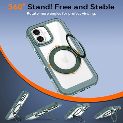 Magnetic for iPhone 17 Case, Compatible with MagSafe, Full Body Rugged Case with Built-in Screen Protector & Kickstand & Belt-Clip (Green) - color: Green