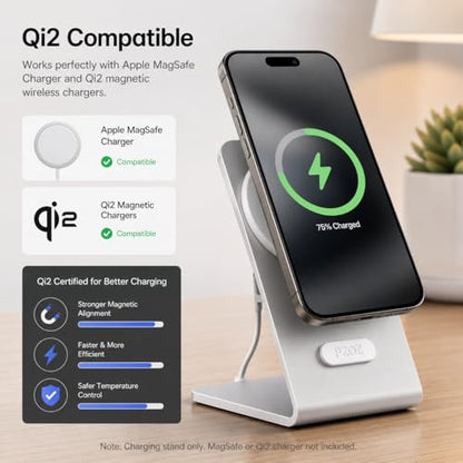 pzoz Magnetic Charger Stand for Apple MagSafe & Qi2 Charger, Aluminum Alloy Charging Dock with Cable Management for iPhone 17/16/15/14/13/12 Series, Standby Mode Desk Holder