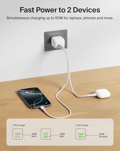 Belkin 50W Dual GaN USB C Charger Block, Fast Charging for Travel - style: Single Pack