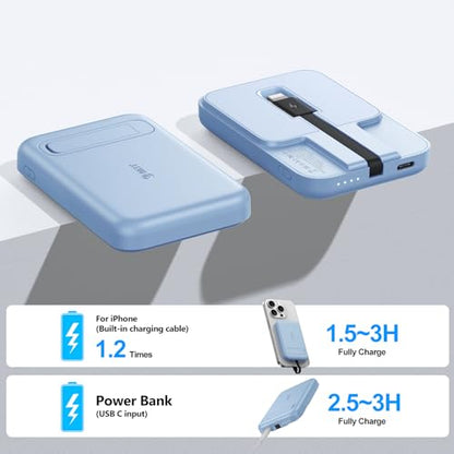 Mini Portable Charger, 5200 mAh Charger Power Bank Slim Small Chargers with Built-in Cable, Travel Battery Pack for iPhone 14/13/12/11 Pro/Pro Max/Plus/Mini/AirPods Blue - color: Blue