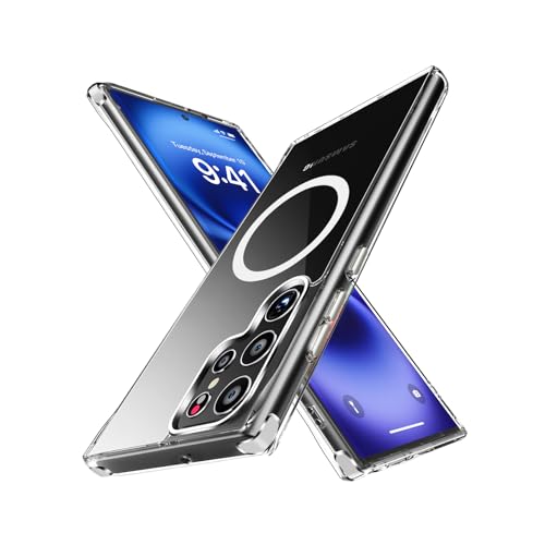 for Samsung Galaxy A32 5G Clear Case with Magnetic, Anti-Yellowing TPU & PC Back Cover Camera Protection, Wireless Charging Compatible