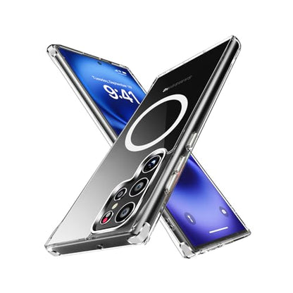 for Samsung Galaxy A32 5G Clear Case with Magnetic, Anti-Yellowing TPU & PC Back Cover Camera Protection, Wireless Charging Compatible