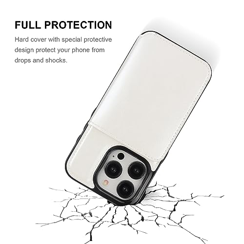KIHUWEY Compatible with iPhone 15 Pro Wallet Case Credit Card Holder, Premium Leather Kickstand Flip Hidden Magnetic Clasp Durable Shockproof Protective Cover for iPhone 15 Pro 6.1 inch (White) - color: White