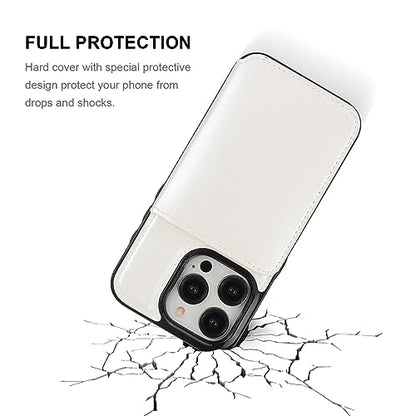 KIHUWEY Compatible with iPhone 15 Pro Wallet Case Credit Card Holder, Premium Leather Kickstand Flip Hidden Magnetic Clasp Durable Shockproof Protective Cover for iPhone 15 Pro 6.1 inch (White) - color: White