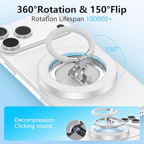 Magnetic Phone Ring Holder for MagSafe,360° Rotation Cell Phone Grip Stand - color: White