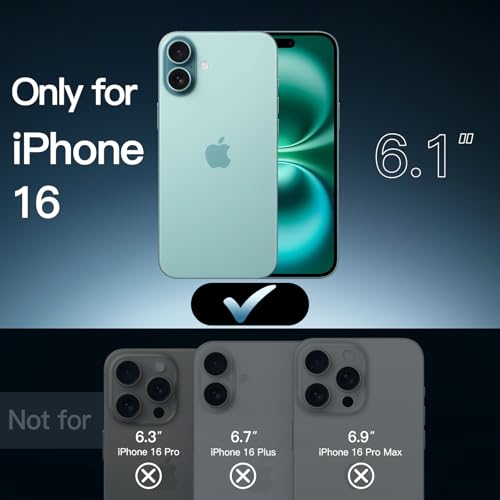 JETech Case for iPhone 16, Anti-Yellowing, Teal | Shockproof Protection, Scratch Resistant Hard PC Back, Durable Transparent TPU Bumper - color: Teal, size: iPhone 16