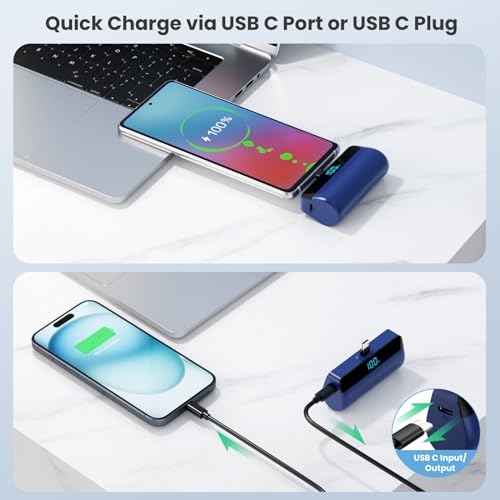 [2-Pack]Mini Portable Charger for iPhone 17/16/15,Upgraded 5500mAh PD Fast Charging USB C Power Bank,Travel Essentials Battery Pack for iPhone 17/17 Pro Max /Air/16/15 Series Galaxy Android-Black+Blue - color: Black+Blue