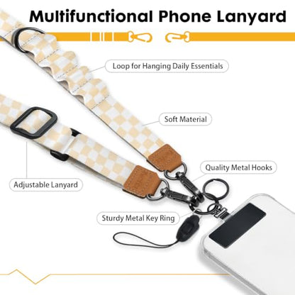 Icycay Phone Lanyard Crossbody Strap Adjustable Teacher Women Checkered - color: Checkered Apricot
