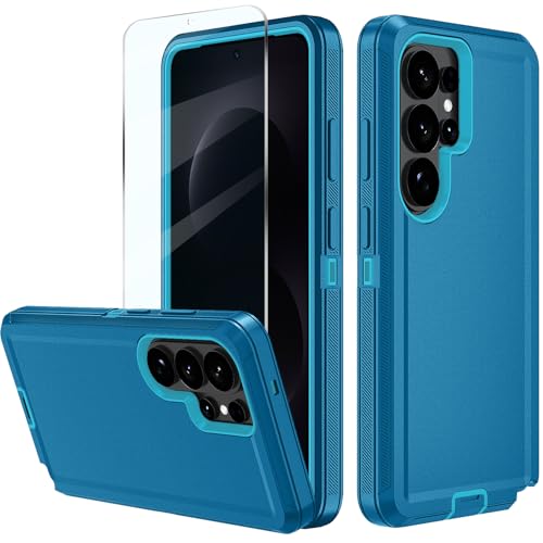 FOR Samsung Galaxy S26 ultra case, S26 ultra Heavy Duty case,with A Tempered Glass Screen Protector, [Military Grade Protective ] [Shockproof] [Dropproof] [Dust-Proof] (with Belt Clip-Lake Blue) - color: with Belt Clip-Lake Blue