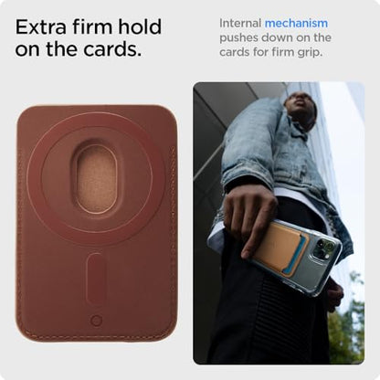 Spigen for MagSafe Wallet, Holds 2 Cards, Strong Magnet, Valentinus MagFit - color: PU Brown, size: 2-Cards