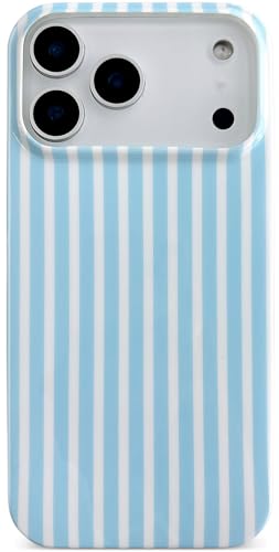 Qokey Compatible for iPhone 17 Pro Max Case, Cute Stripes Aesthetics Phone Cover, Glossy Soft TPU Slim Lightweight Fashion Shockproof Case for Women, Blue and White - color: Blue and White Stripes