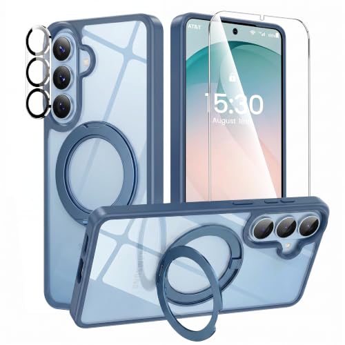 360°Ring Stand for Samsung Galaxy S26 Plus Case with 1X Screen Protector +1X Camera Cover,Fit for MagSafe, Anti-Yellowing & Scratch-Resistant Back Phone Case for Galaxy S26 Plus 6.7", Clear Blue - color: Clear Blue, size: for S26 Plus