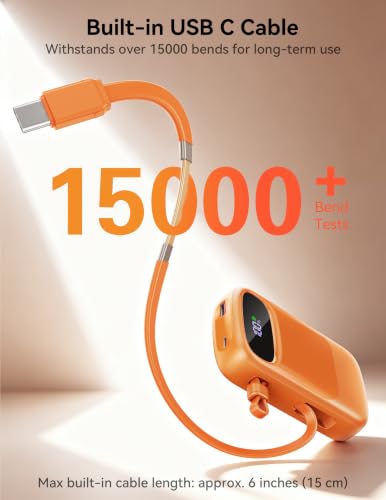 RETMSR Portable Charger 20000mAh 45W USB C Fast Charging, Built-in Cable - color: Sun Orange