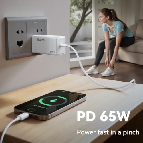 Bwine 65W GaN USB C Fast Charger, Compact & Powerful Charging Block - color: Off White