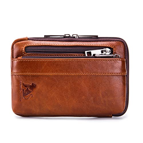 Leather Phone Belt Holster Waist Case Bag for Men Travel Outdoor Cell Phone Loop Pouch Pack Purse Wallet Holder (#22Brown) - color: #22brown