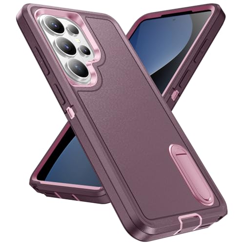 for Samsung Galaxy S26 Ultra Case with Kickstand Case 3-Layer Military Grade Protective Case Cover Silicone Heavy Duty Rugged Shockproof for Galaxy S26 Ultra Phone Case (Purple+Pink) - color: Purple+Pink