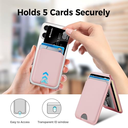 for MagSafe Wallet with Mirror, 4 Card Holder RFID Blocking Stand - color: Pink