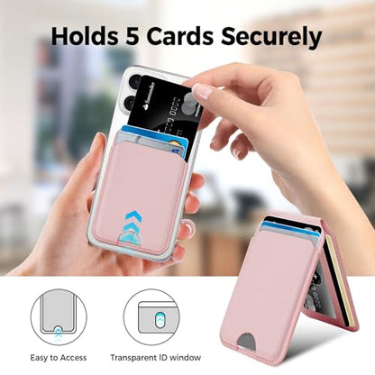 for MagSafe Wallet with Mirror, 4 Card Holder RFID Blocking Stand - color: Pink