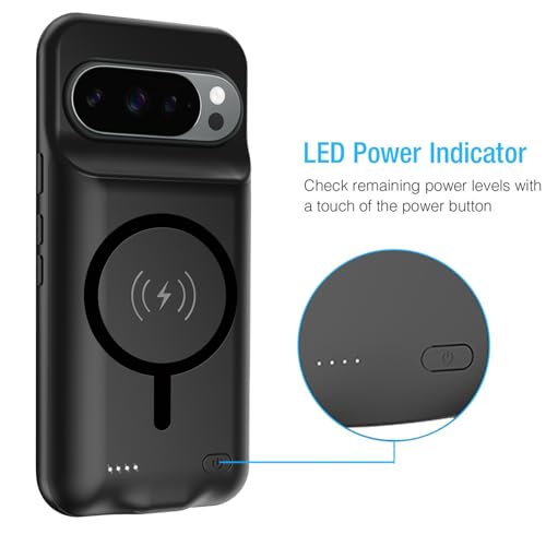 Battery Case for Google Pixel 9/10 Pro XL, 10000mAh Portable Protective Charging Case with Wireless Charging Compatible for Pixel 9/10 Pro XL (6.8 inch) Battery Pack Charger Case with Carplay (Black) - size: Google Pixel 9 Pro XL/ 10 Pro XL -10000mAh