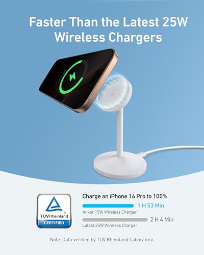 Anker MagSafe Charger, MagGo Qi2 15W 360-Degree Wireless Charger Stand - color: White