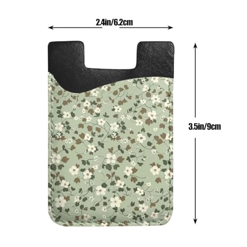 Green Leaf Phone Wallet Cute Sage Green Card Holder Compatible with Most Of Cell Phone Adhesive Card Holder for Phone Wallets Pouch - color: Floral
