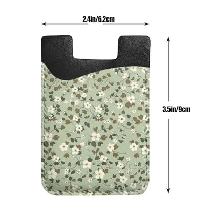 Green Leaf Phone Wallet Cute Sage Green Card Holder Compatible with Most Of Cell Phone Adhesive Card Holder for Phone Wallets Pouch - color: Floral