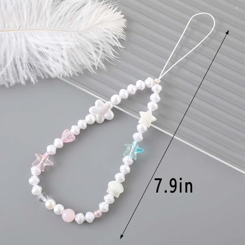 Beaded Phone Charm Lanyard Strap Girly Style Fixed Beads Pearl Lanyards - color: PH-hdcy-1